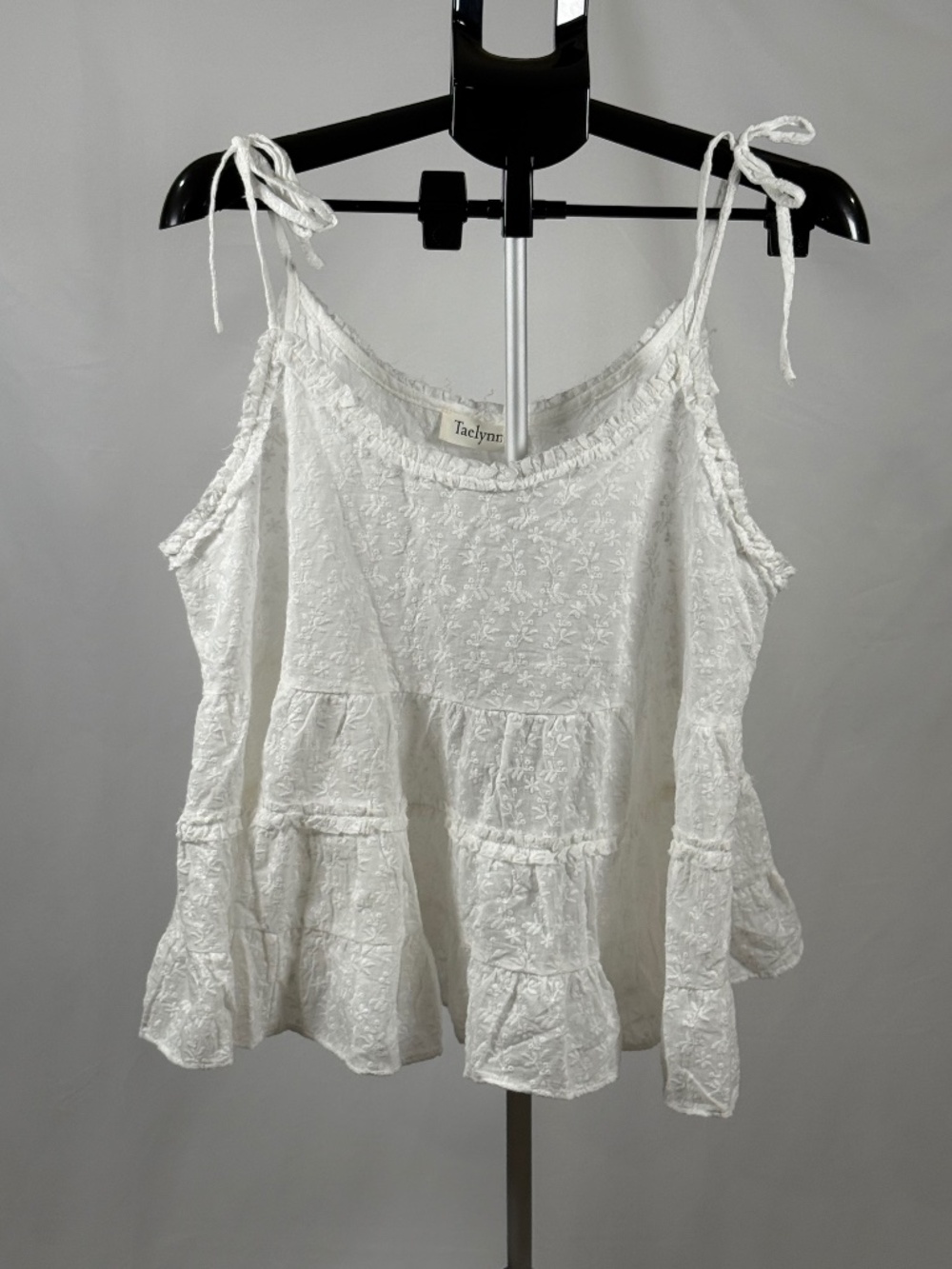 Taelynn White Embroidered Tie Strap Boho Tank Top NWT